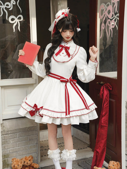 Fur Collar Cape Ribbon Dress Set LAL0253