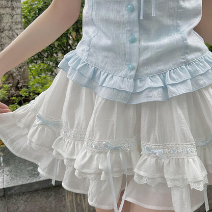 Square Neck Corset Top Tiered Skirt Set LAL0243