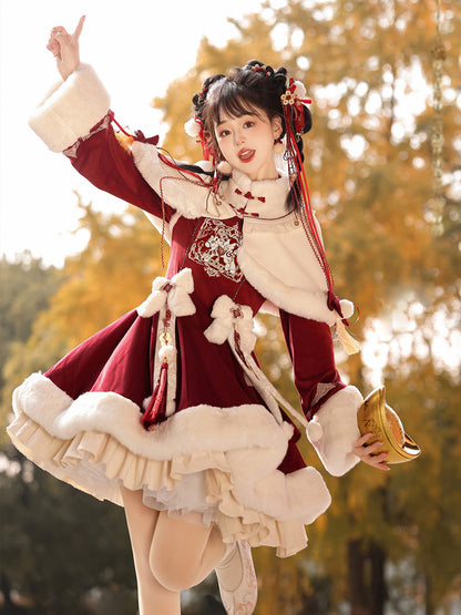 Chinese Style Red Lolita Cape Dress Set YOU0316