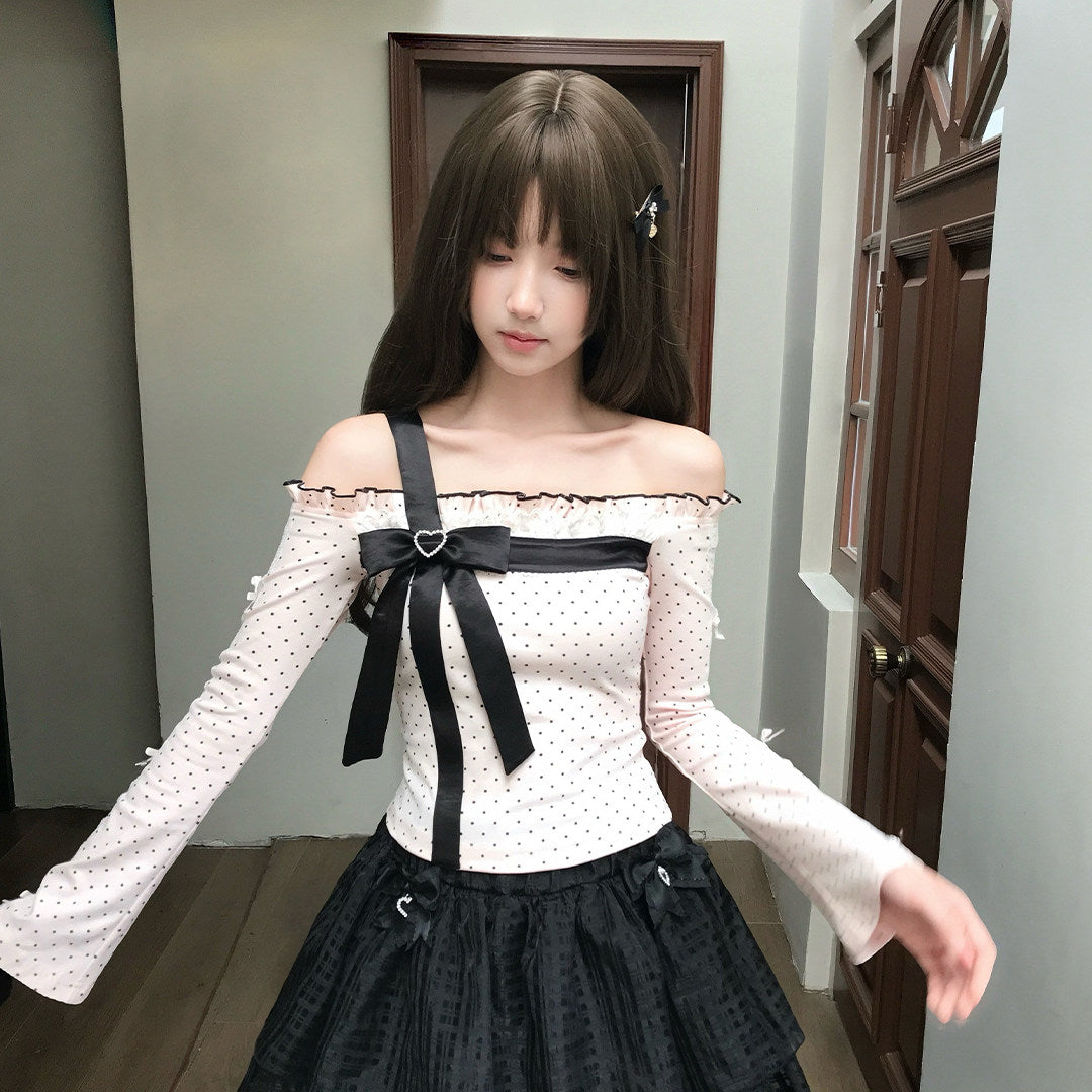 Sweet Polka Dot Off-Shoulder Blouse LAL0131
