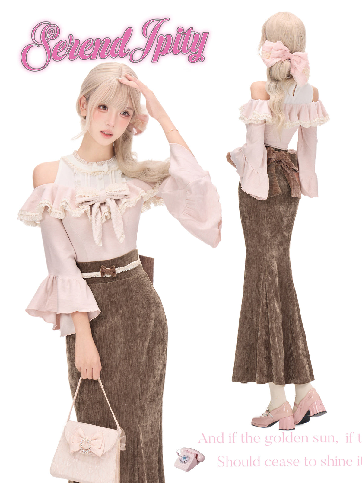 Off Shoulder Ruffle Blouse Corduroy Maxi Skirt SER0162