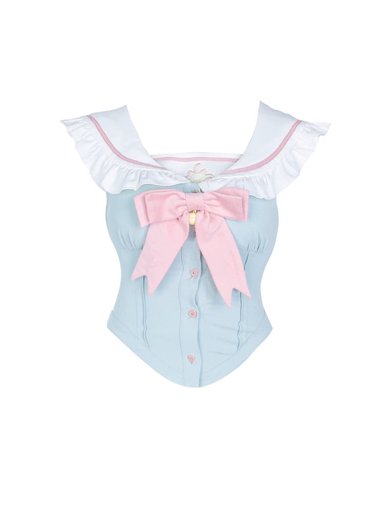 School Uniform Style pink & Light Blue Two-piece Set SER0023