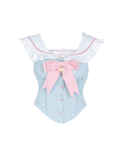 School Uniform Style pink & Light Blue Two-piece Set SER0023