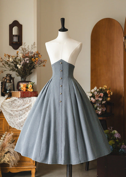 Vintage Pinstripe Button-Front Midi Skirt FOR0071