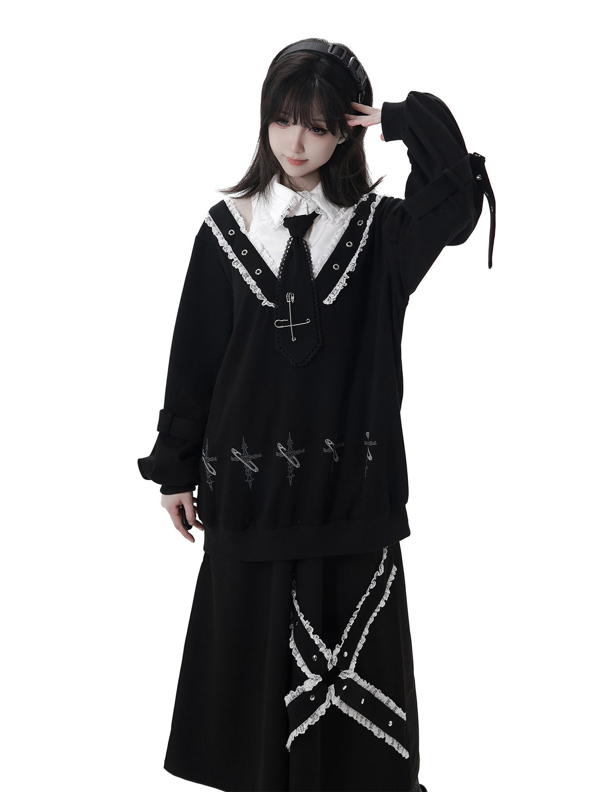 Gothic Skull Print Hooded Sweatshirt Dress PIN0065
