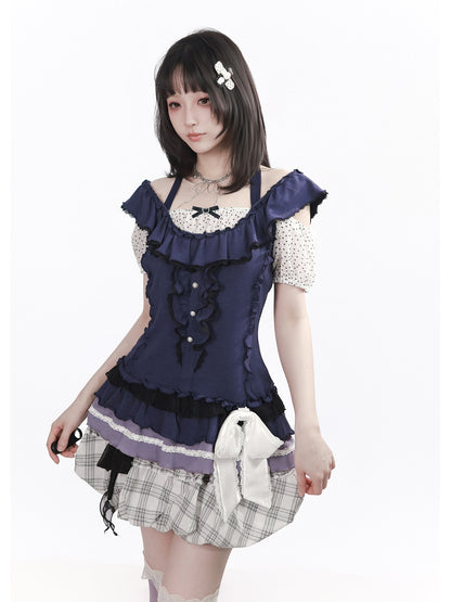 Corset Bodice Top And Plaid Bubble Skirt PIN0049