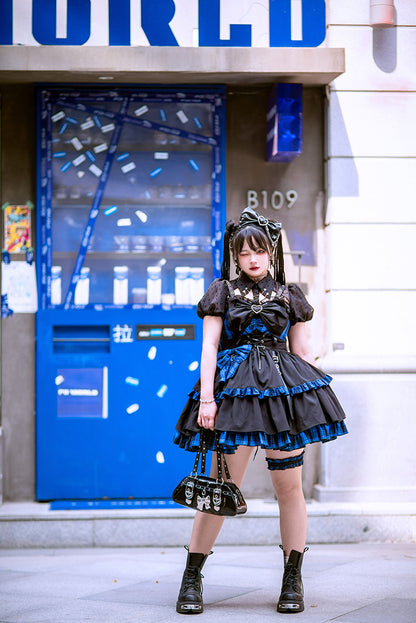 【12月5日予約締切】Lolita Dark Klein Blue Checkered Dress ALI0006