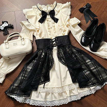 Off Shoulder Ruffle Dress With Lace-Up Overskirt LAL0127