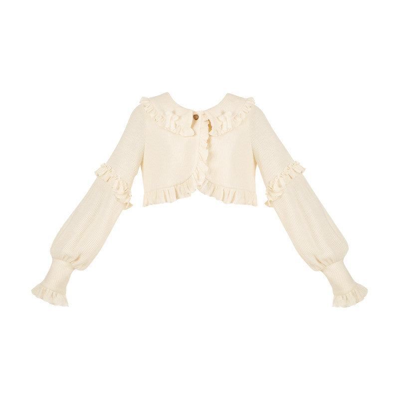 Ruffle Collar Cropped Knit Cardigan WIT0298