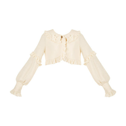 Ruffle Collar Cropped Knit Cardigan WIT0298