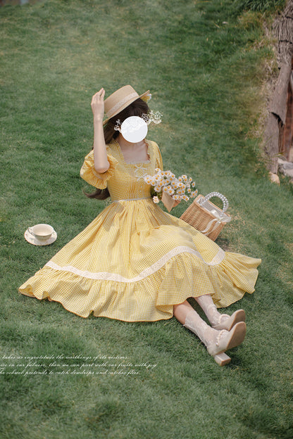 French Retro Yellow Dress HUT0001