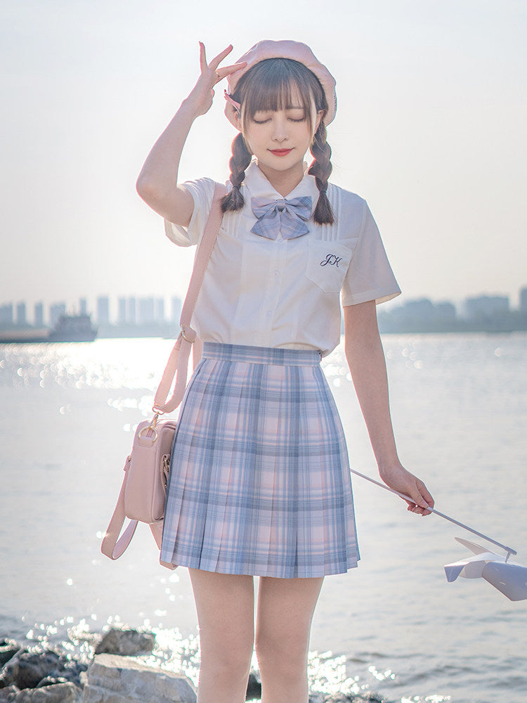 Pastel Plaid Pleated Mini Skirt Set TEA0047