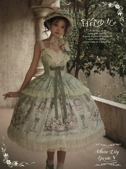 Floral Print Ruffle Trim Lolita Dress URT0018