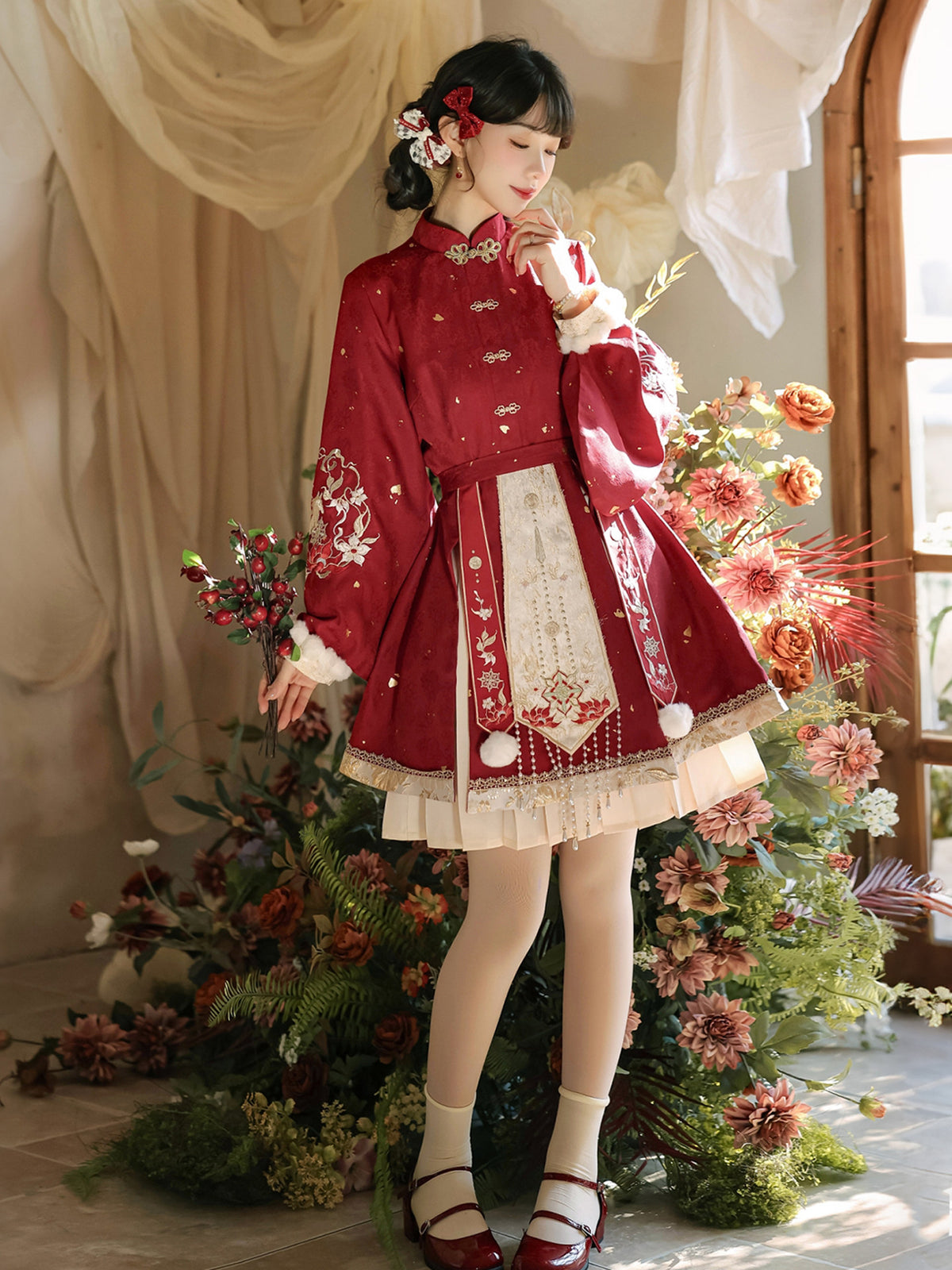 Embroidered Chinese Style Vest And Dress Set YOU0226