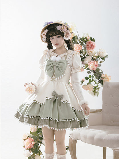 White Snow Princess Style Big Ribbon Tiered Mini Dress WIT0143