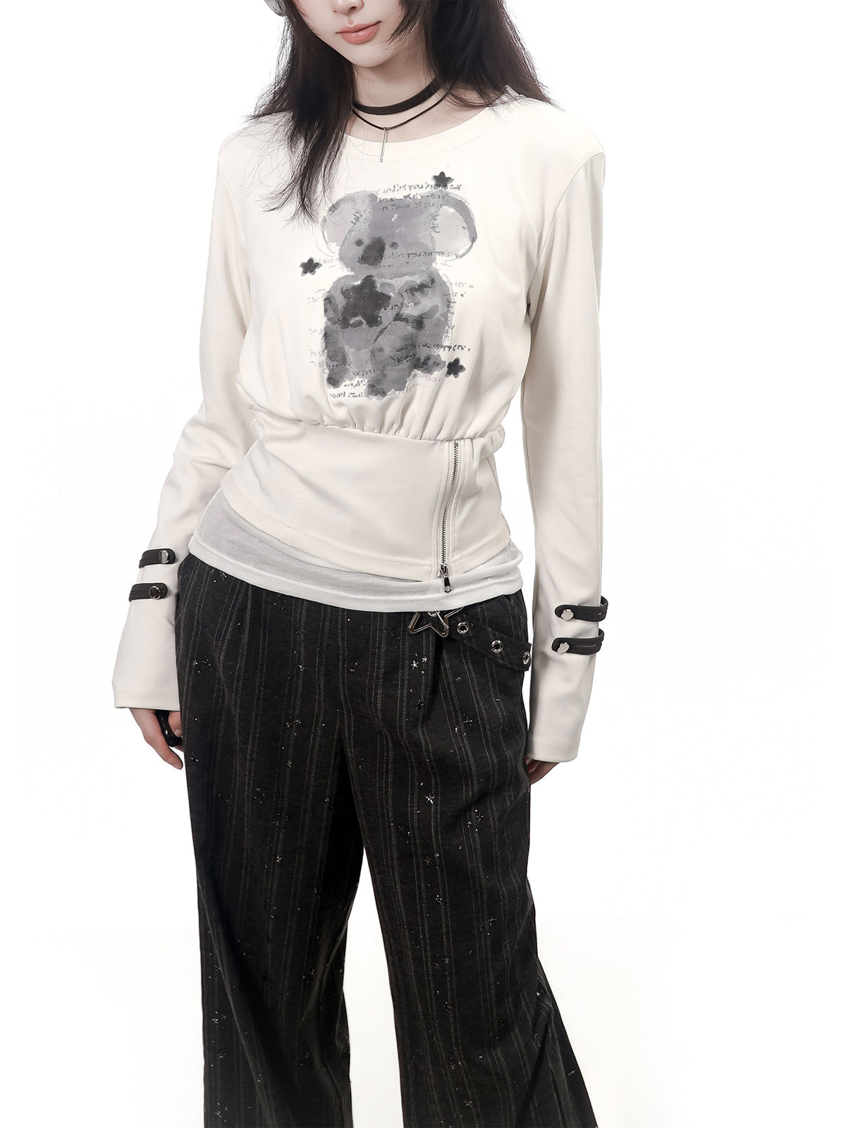 Hooded Waist Cinched Zip Top PIN0059