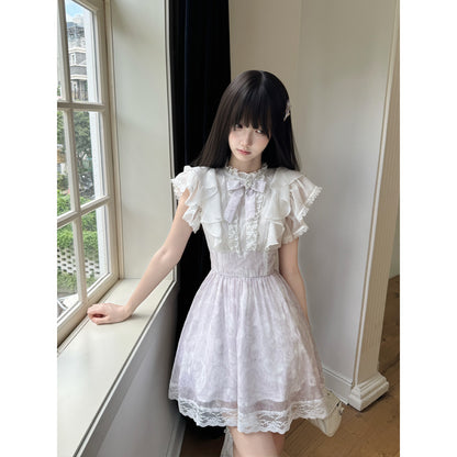 Lace Ruffle Collar Flutter Sleeve Dress LAL0227