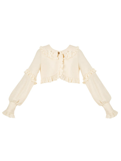 Ruffle Collar Cropped Knit Cardigan WIT0298