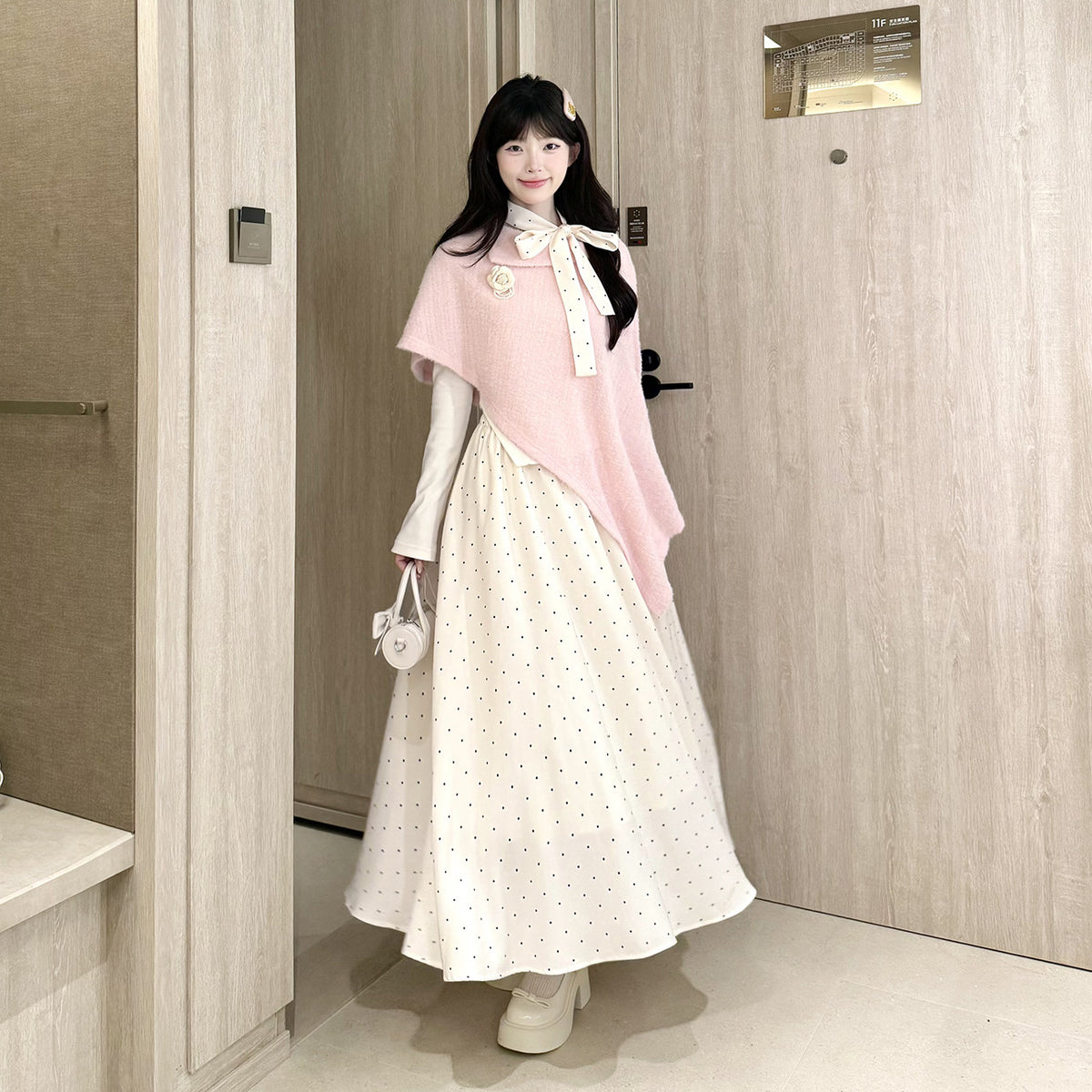 Polka Dot Shawl Knit Three-Piece Set BEL0017