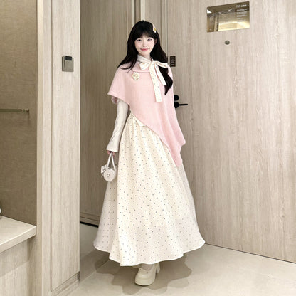 Polka Dot Shawl Knit Three-Piece Set BEL0017