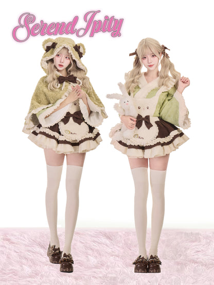 Fluffy Hooded Cape With Kimono Wrap Top SER0167
