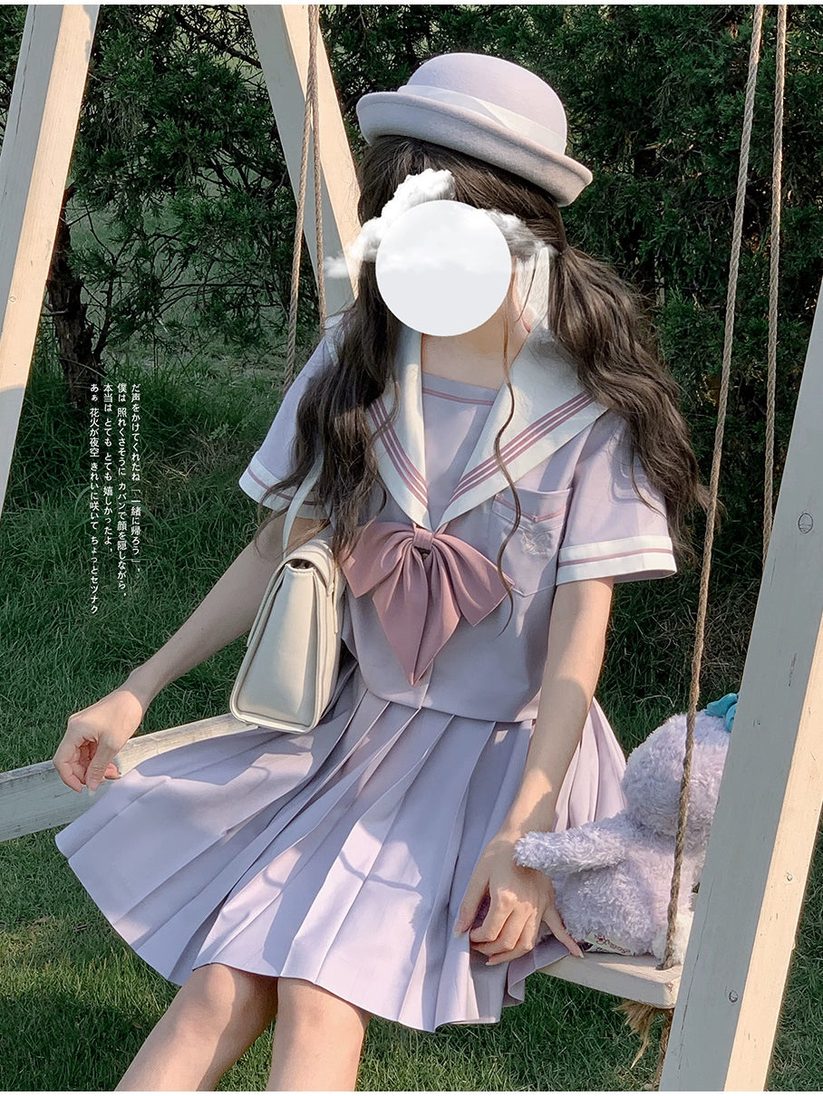 Light Purple Sailor Tops & Pleated Skirt HUT0087