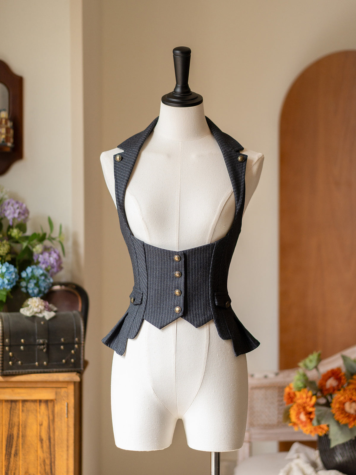 Vintage Pinstripe Corset-Style Vest FOR0076