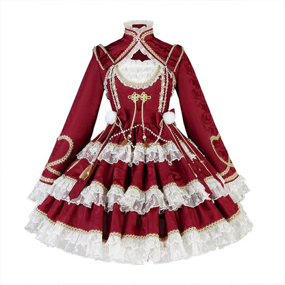 Chinese-Style Red and White Tiered Mini Dress YOU0171