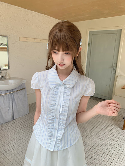 Striped Doll Collar Puff Sleeve Blouse LAL0204