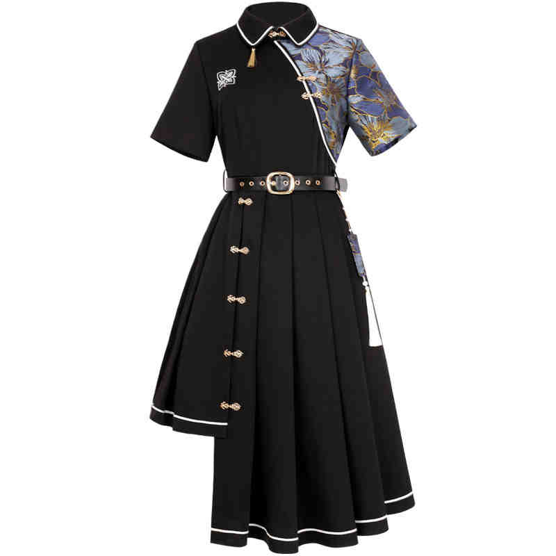 Chinese-Style Belt Asymmetry Dress YOU0104