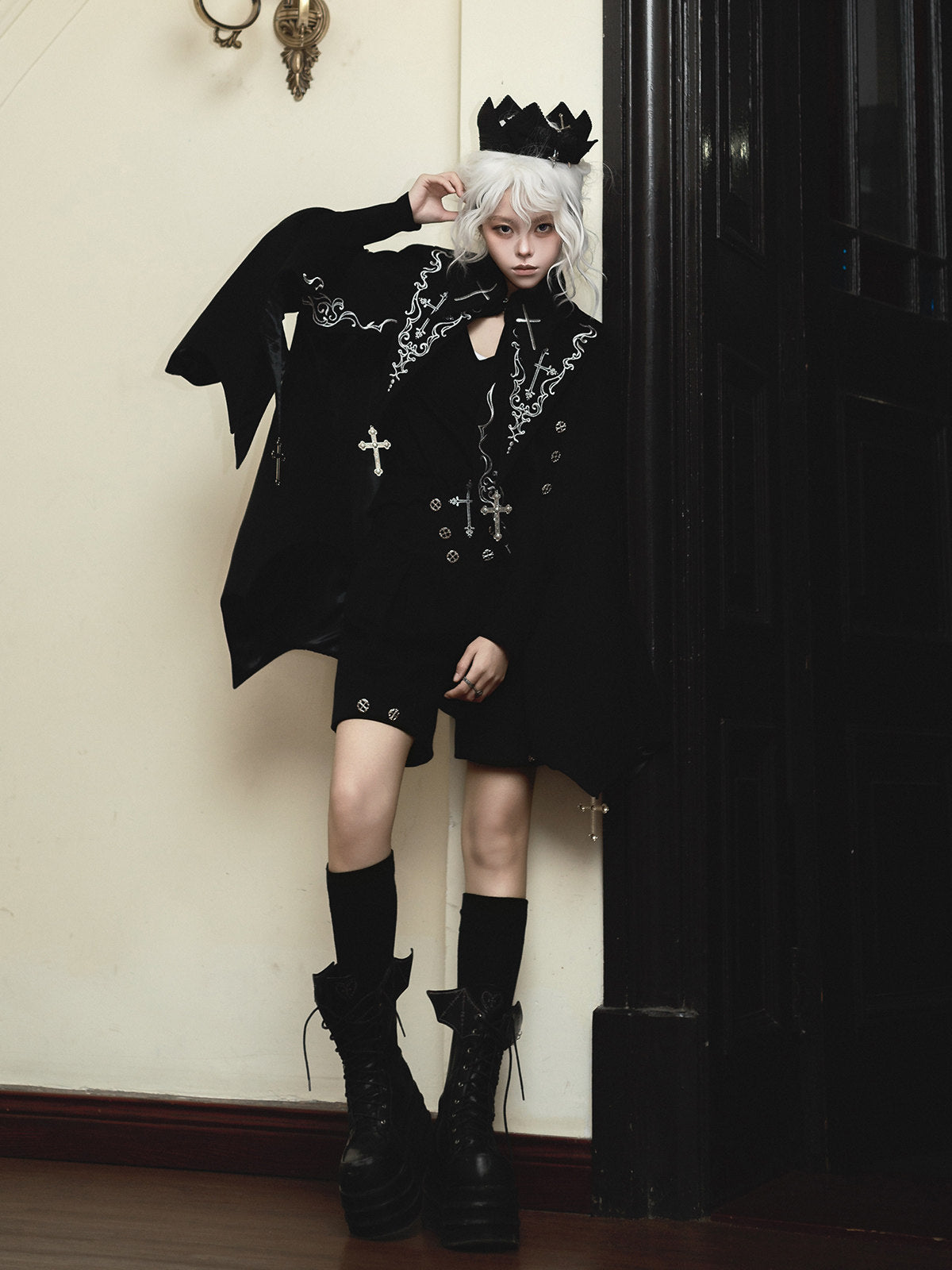 Gothic Cross Embroidered Bat-Wing Cape Set YOU0228