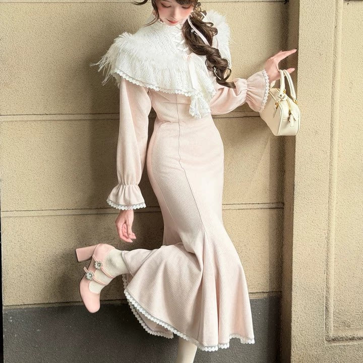Elegant Ruffle Collar Off-Shoulder Dress LAL0159