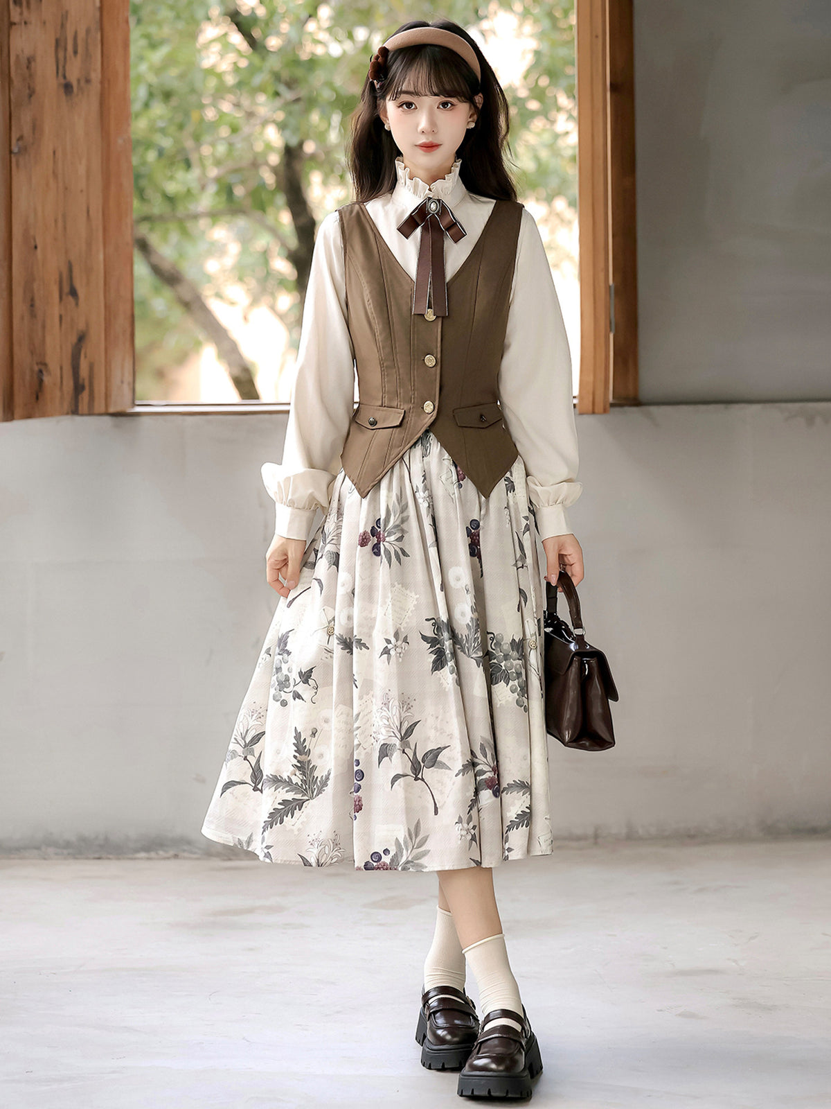 Vintage Floral Skirt Coat And Vest Set YOU0324