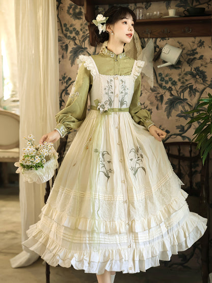 Chinese Style Floral Embroidered Long Sleeve Dress Set YOU0253