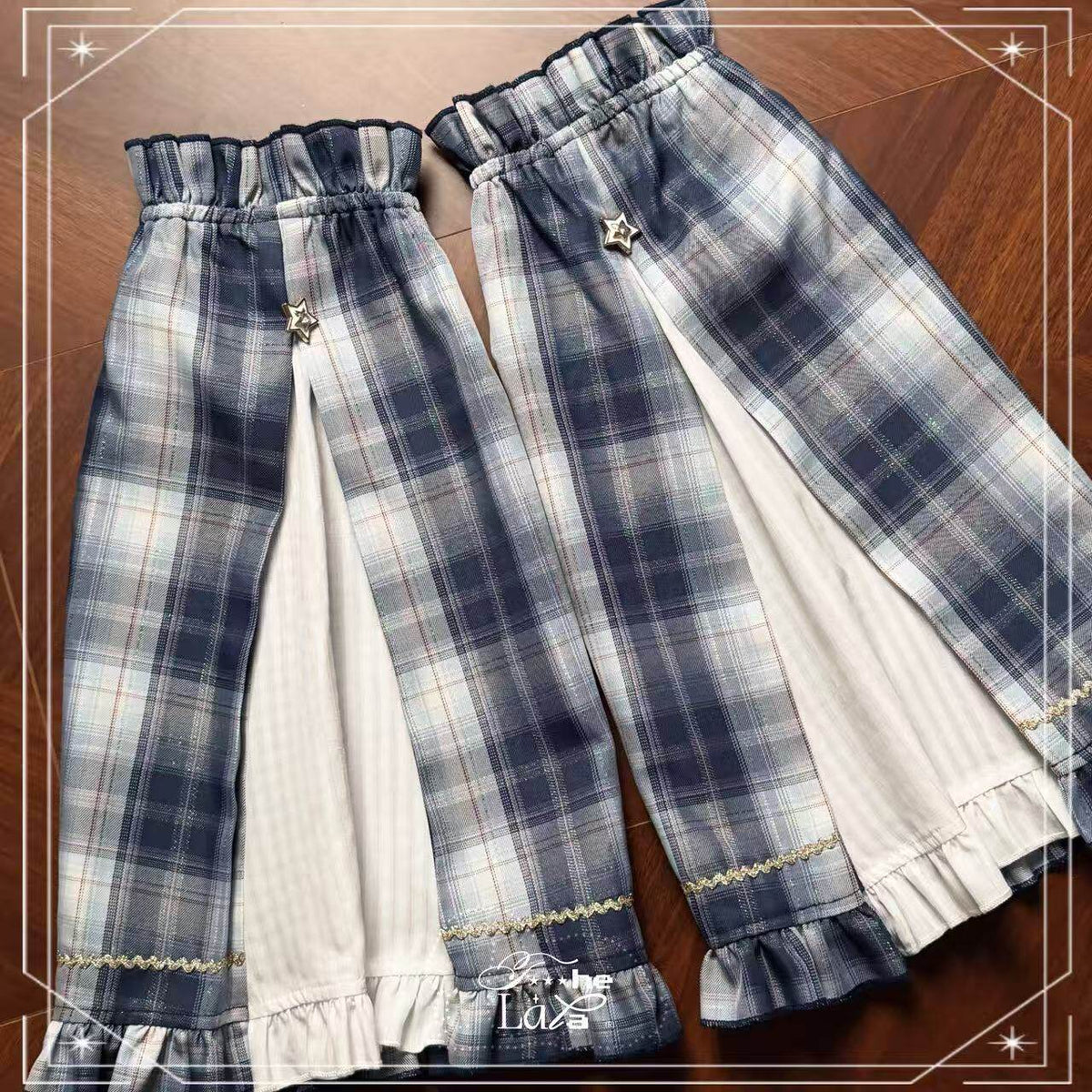 Plaid Cape Bow Blouse With Tiered Skirt LAL0167