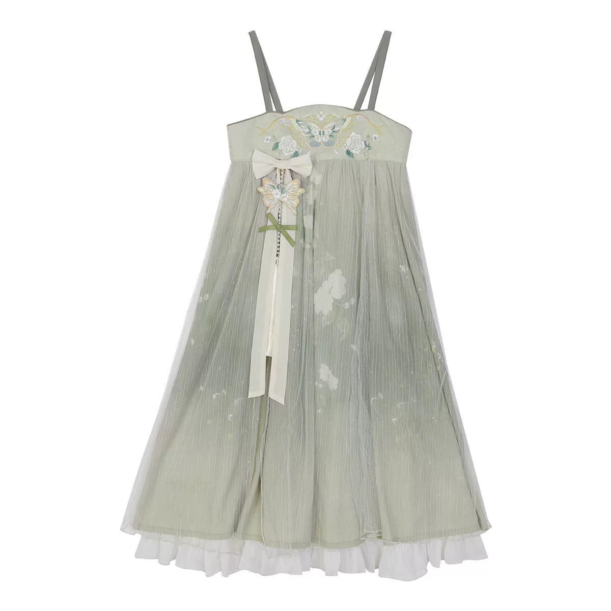 China Style Long Ribbon Light Green Dress YOU0087