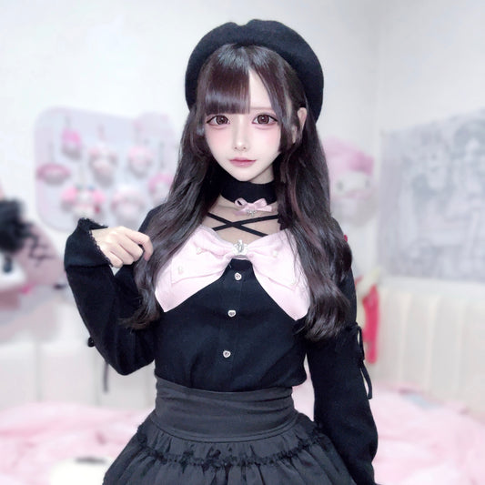 Gothic Lolita Bow Fuzzy Knit Cardigan MIL0012