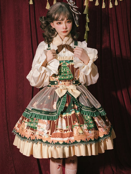 Christmas Tree Printed Ribbon Collar Lolita Dress CHE0032