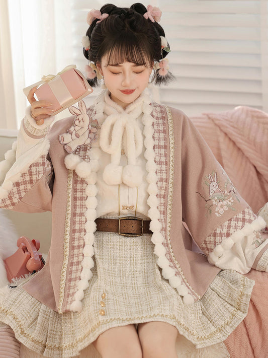 Rabbit Embroidered Chinese Style Jacket Skirt Set YOU0242