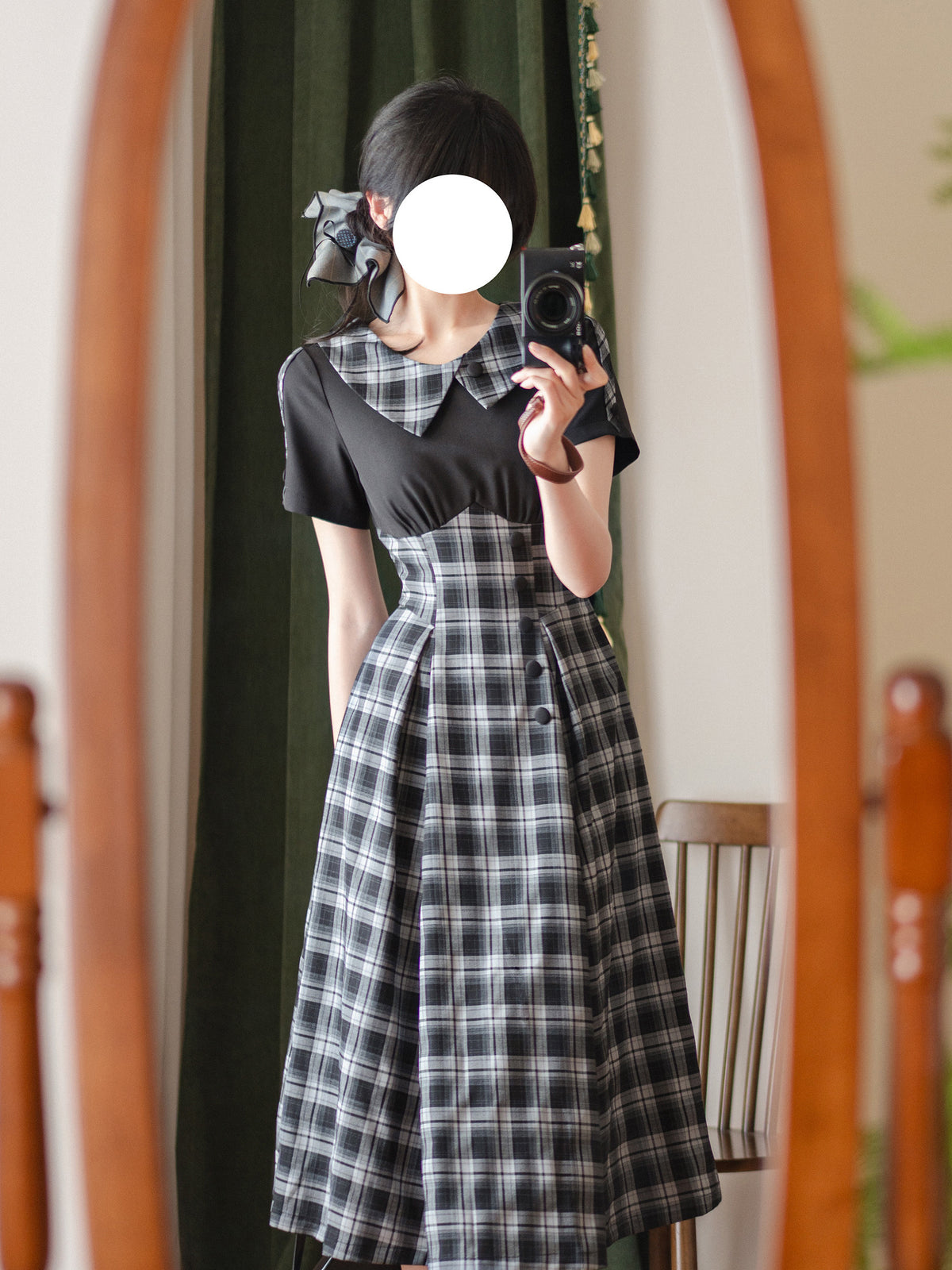 Vintage Plaid Contrast Collar A-Line Dress FOR0074