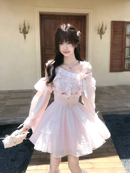 Off Shoulder Ruffle Trim Two-Piece Set LAL0137