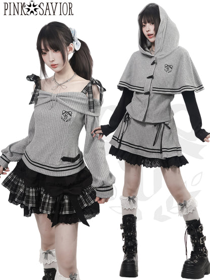 Hooded Cape With Off Shoulder Top PIN0032