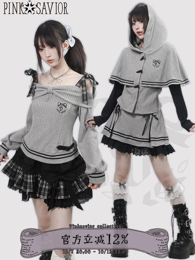 Hooded Cape With Off Shoulder Top PIN0032