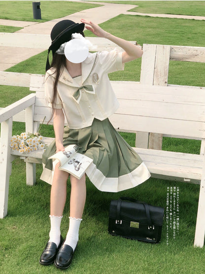 School Uniform Style Light Green Two-piece Set HUT0089