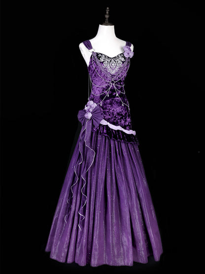 Dark Purple Velvet Mermaid Gown Dress YOU0247