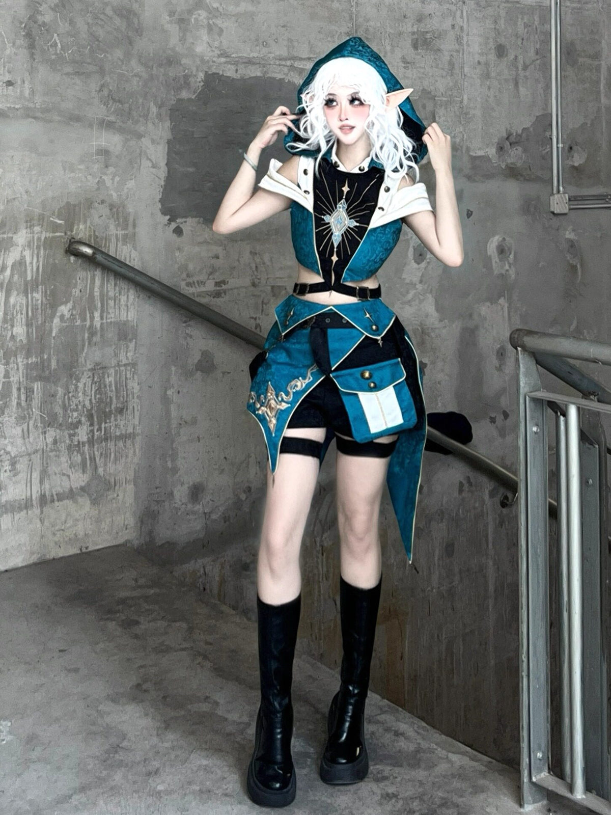 Gothic Punk Hooded Battle Suit Three-Piece Set YOU0304