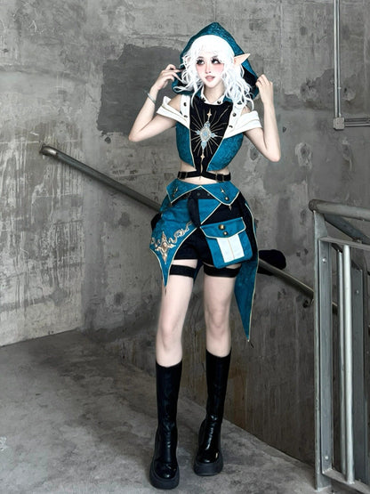 Gothic Punk Hooded Battle Suit Three-Piece Set YOU0304