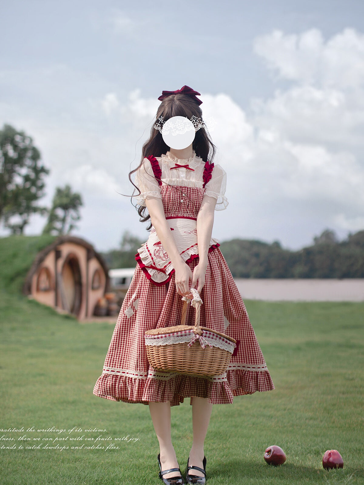 French Puff Sleeve Shirt & Red Checked Skirt HUT0095