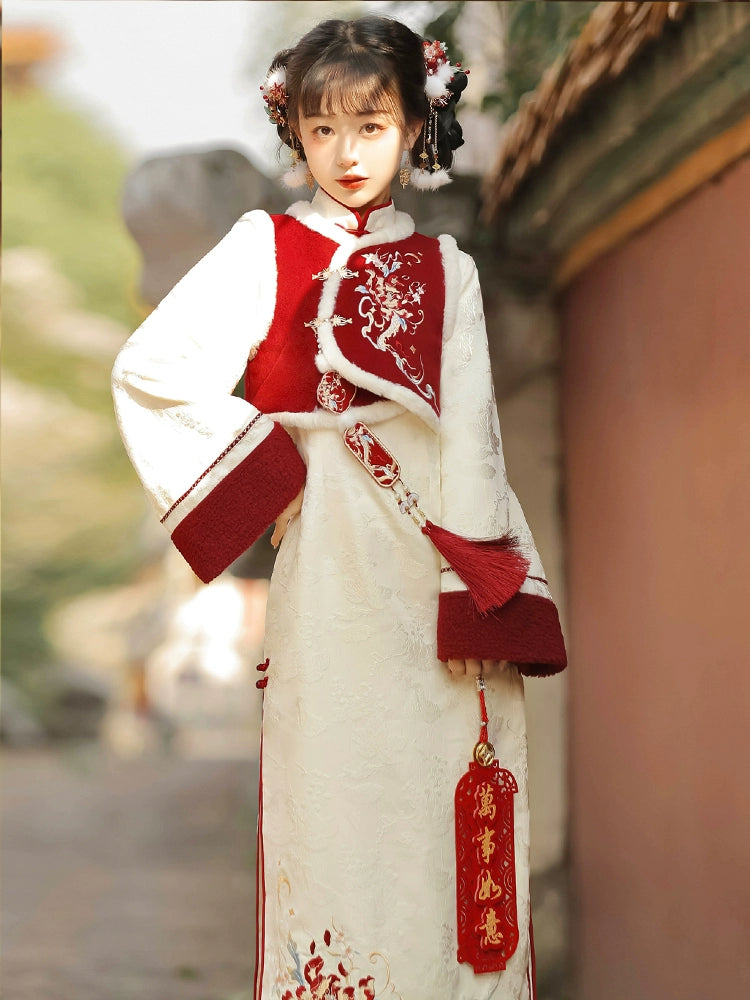 Red Short Vest & White Chinese Dress YOU0002