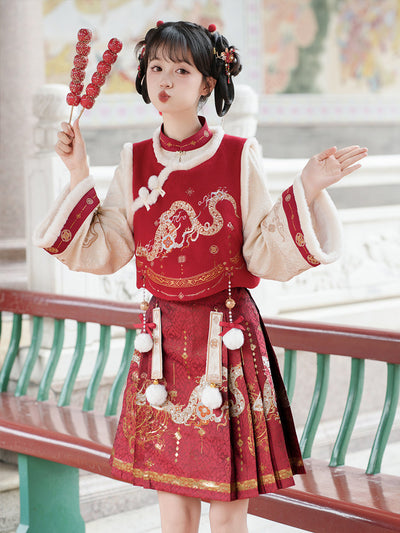 Chinese Dragon Embroidered Vest And Skirt Set YOU0288